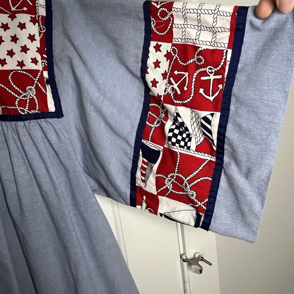 Vtg 70s Krist Gudnason Dress XL Nautical Anchor Patriotic US Flag Muumuu Kaftan - Picture 9 of 9
